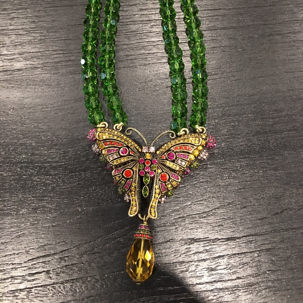 Heidi Daus green beaded butterfly Necklace